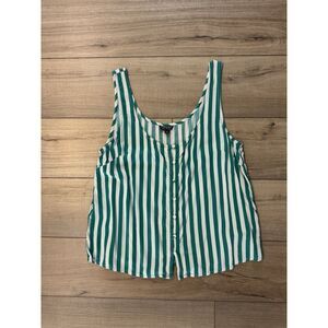 Topshop Green White Tank Top - Women's 10 Medium Women’s Stripes Buttons